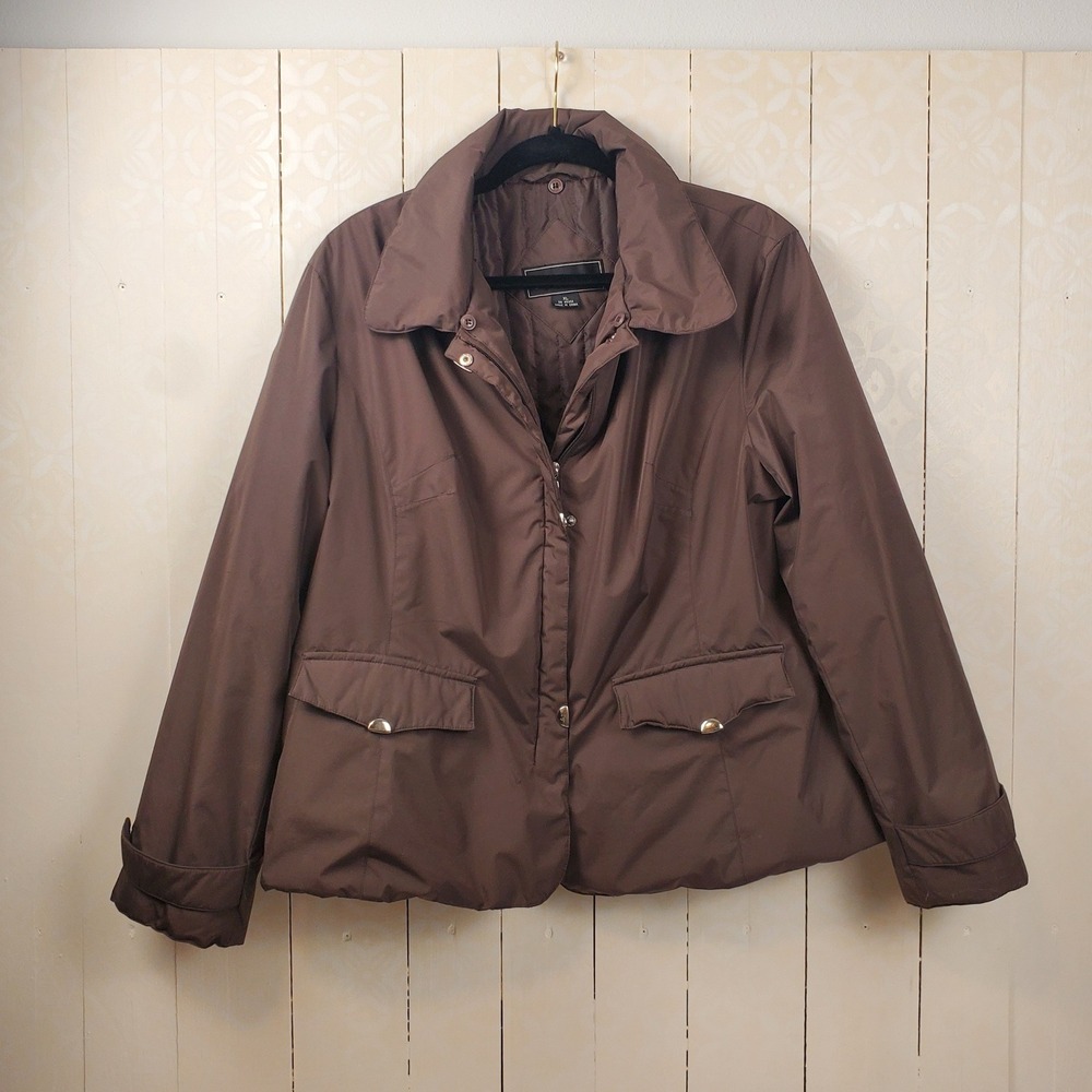 Regent Park Quilted Puffer Jacket Women XL Brown Full Zip Snap Front Pocket